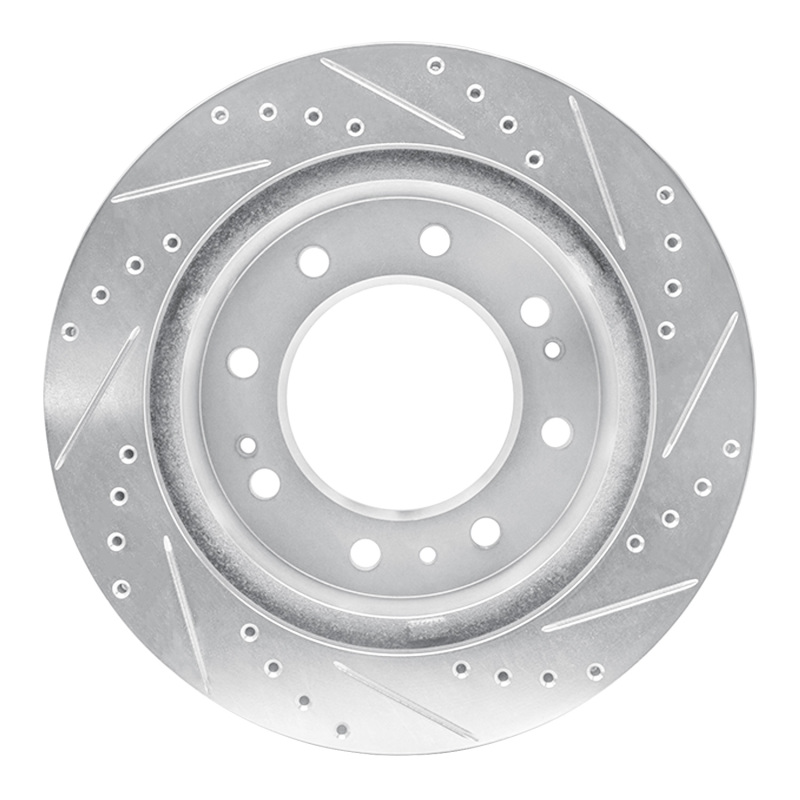 Chevrolet Silverado 2500 HD Brake Rotor (1) - Front Left - R1 Concepts - Drilled & Slotted - Silver - `11-`25